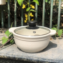 Nồi sứ kho cá 0,7 lít men trứng nắp thủy tinh