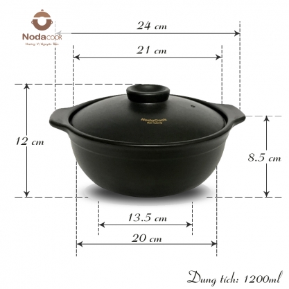 kích thước nồi đất 1,2 lít NodaCook