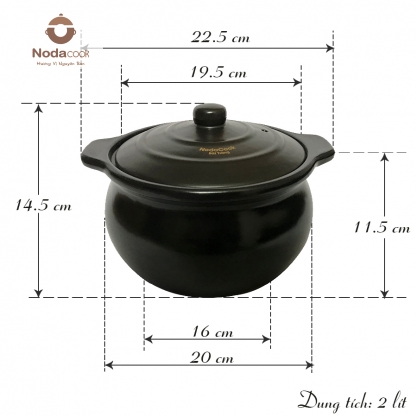 Kích thước nồi 2 lít đen NodaCook