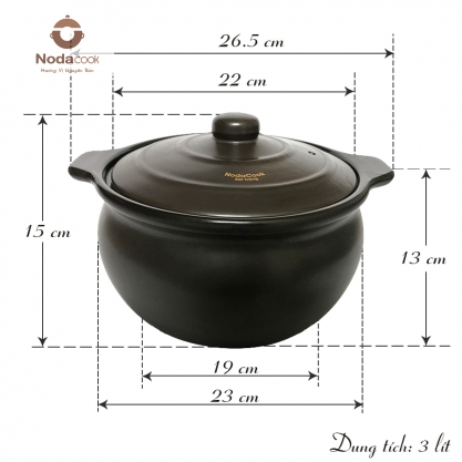 Kích thước nồi đất 3 lít NodaCook
