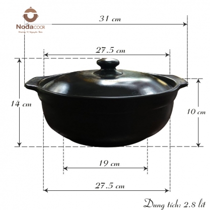 kích thước nồi nấu lẩu 2,8 lít Nodacook