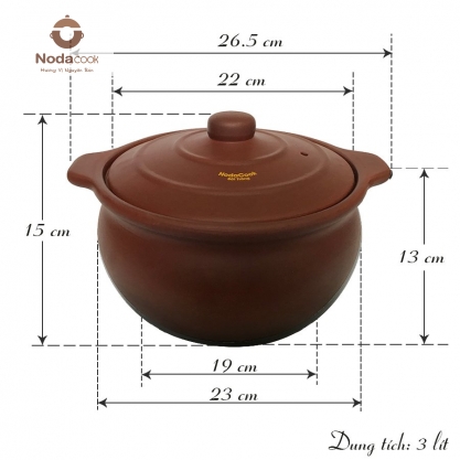 kích thước nồi đất nung kho cá 3 lít