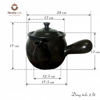 Kích thước ấm sắc thuốc điện NodaCook 2 lít (Đen)